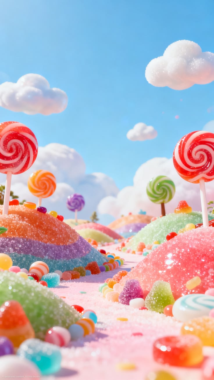 Candy land hills with lollipops